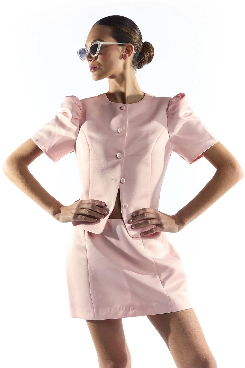 Blusa Rosa con Chiusura a Bottoni