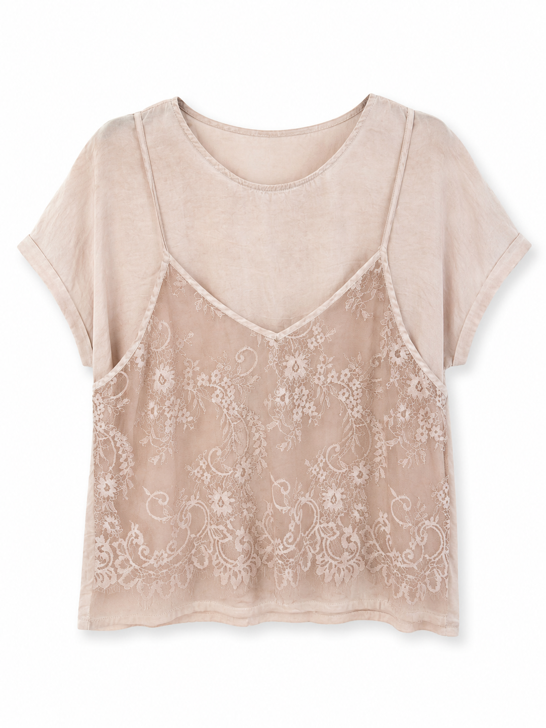 T-shirt con canotta pizzo
