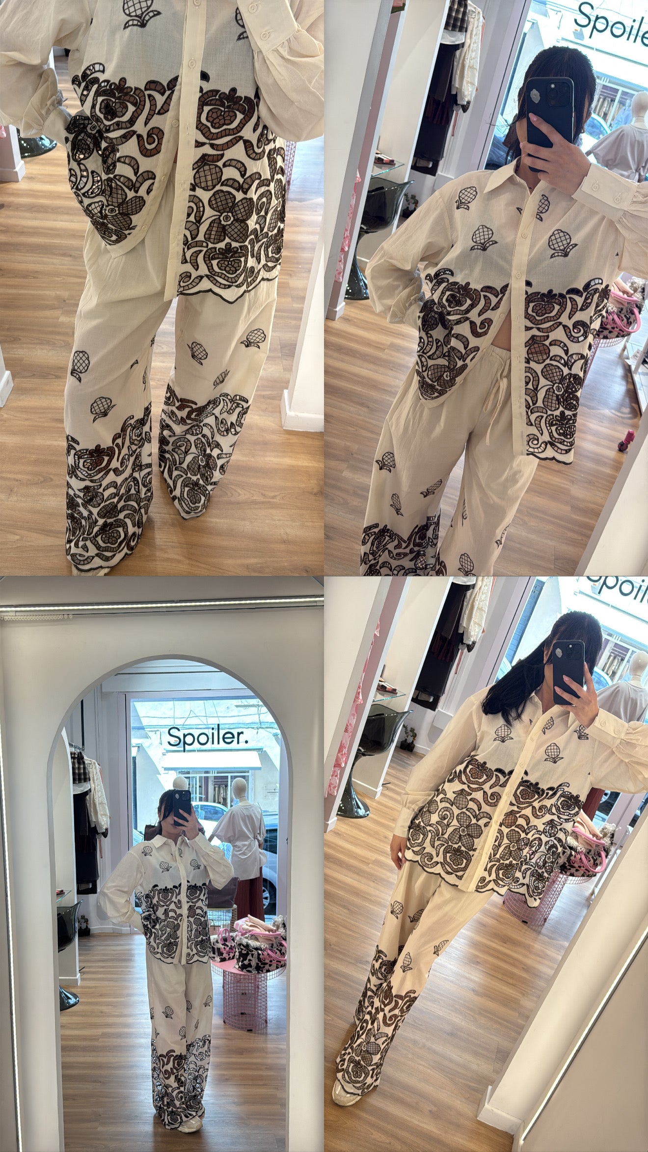 Pantalone sabbia ricami
