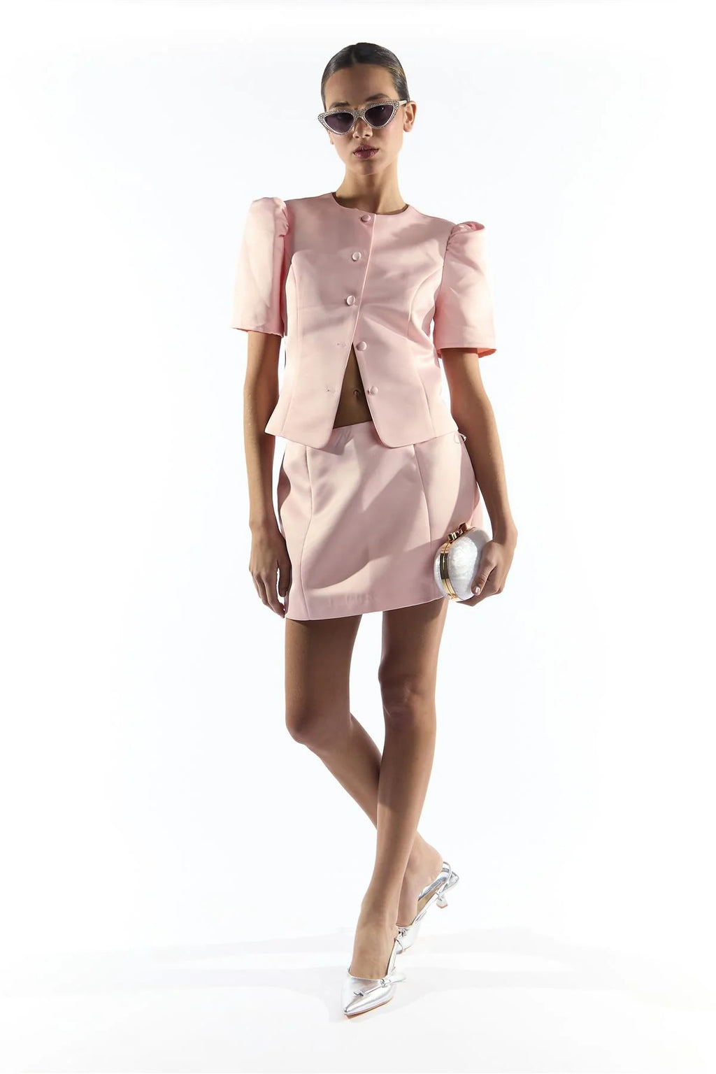Blusa Rosa con Chiusura a Bottoni
