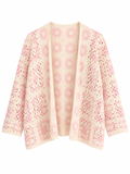 Cardigan crochet rosa e panna