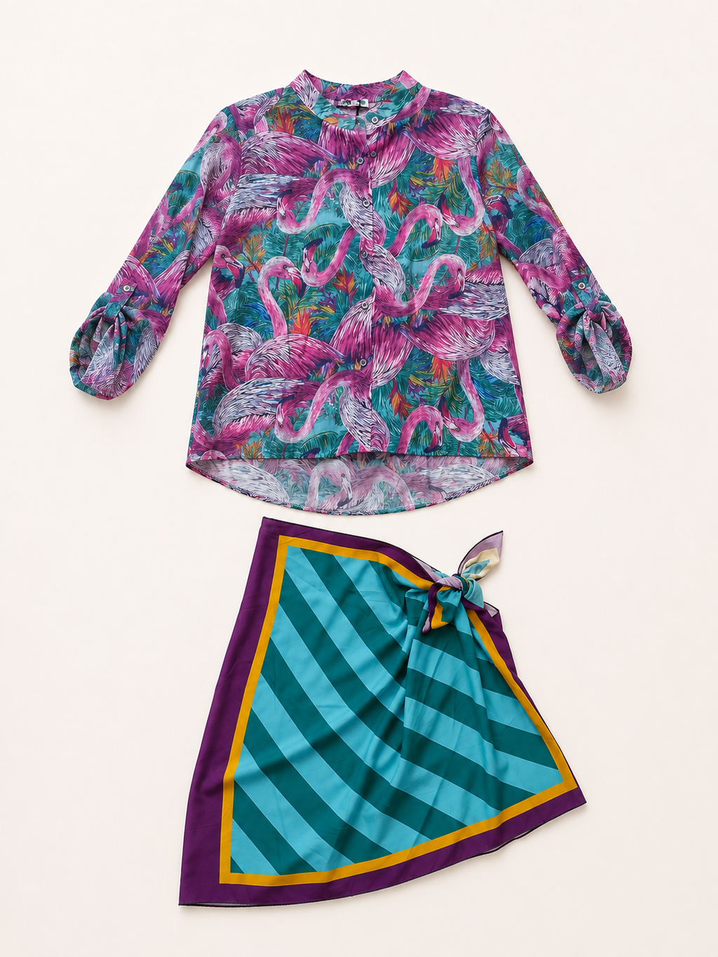 Set camicia + pareo fenicotteri