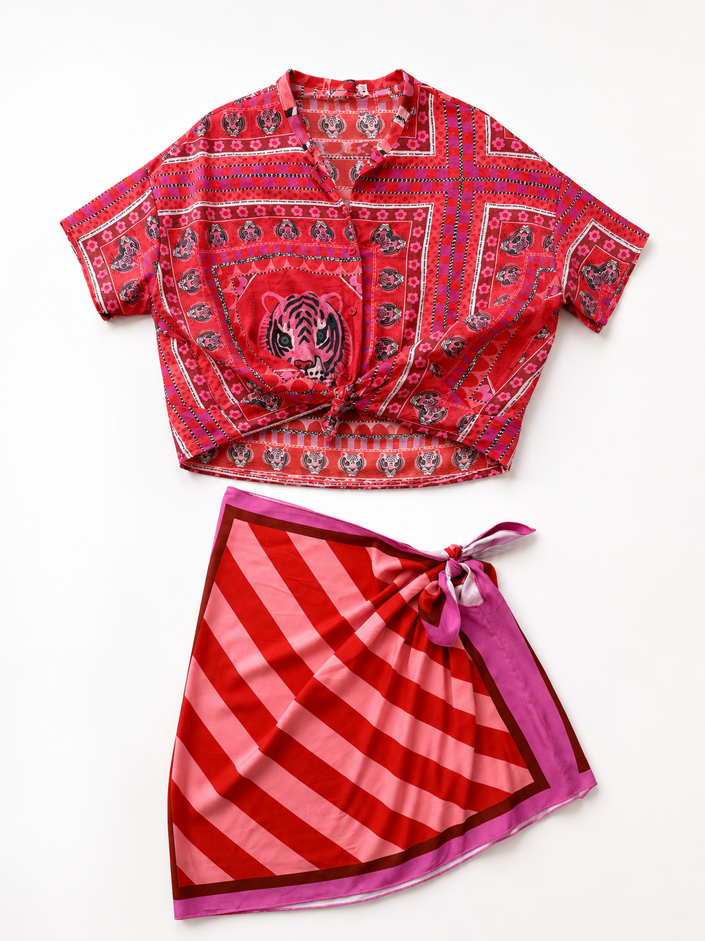 Set camicia + pareo tigre rossa