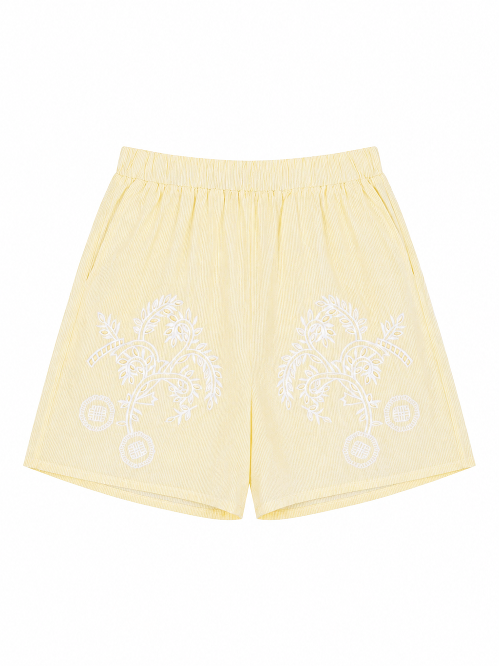 Set camicia e shorts righe e ricami