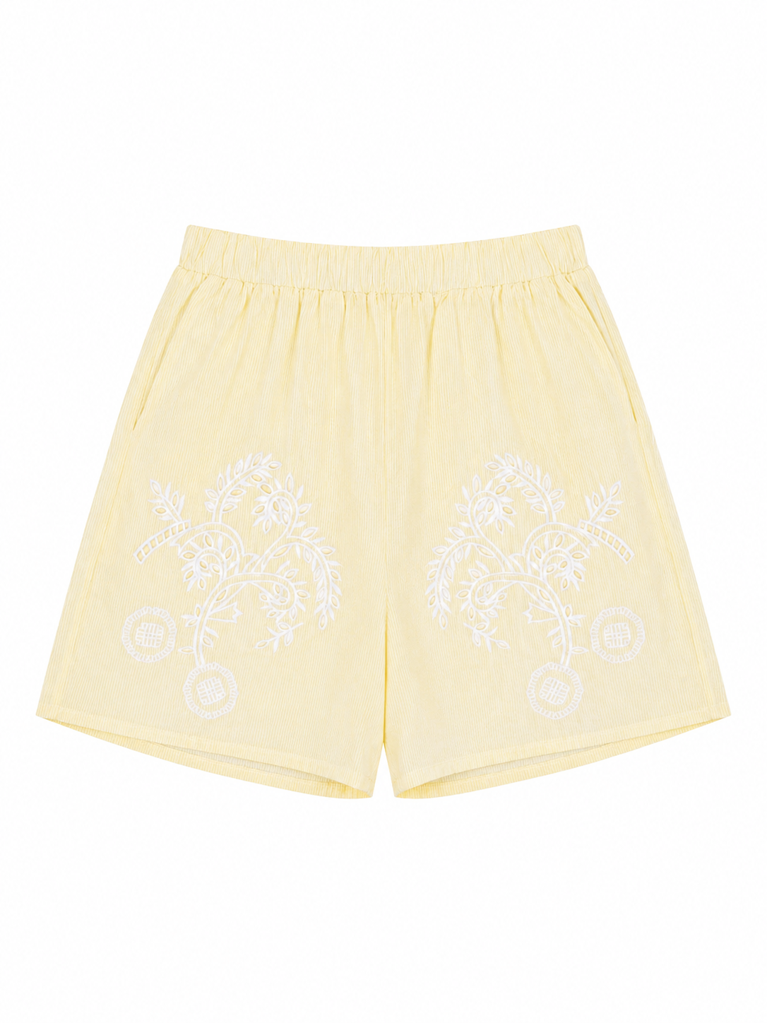 Set camicia e shorts righe e ricami