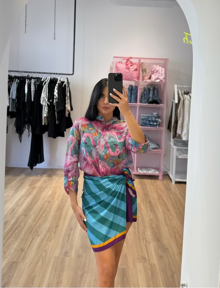 Set camicia + pareo fenicotteri
