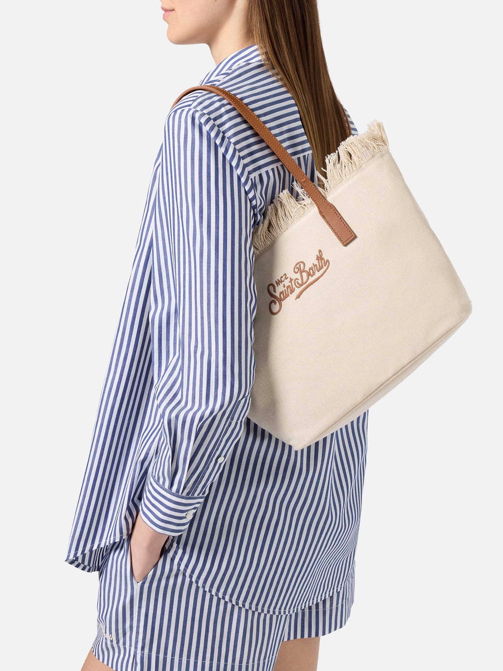 CITY BAG MID FRINGE  - CANVAS 1018 EMB